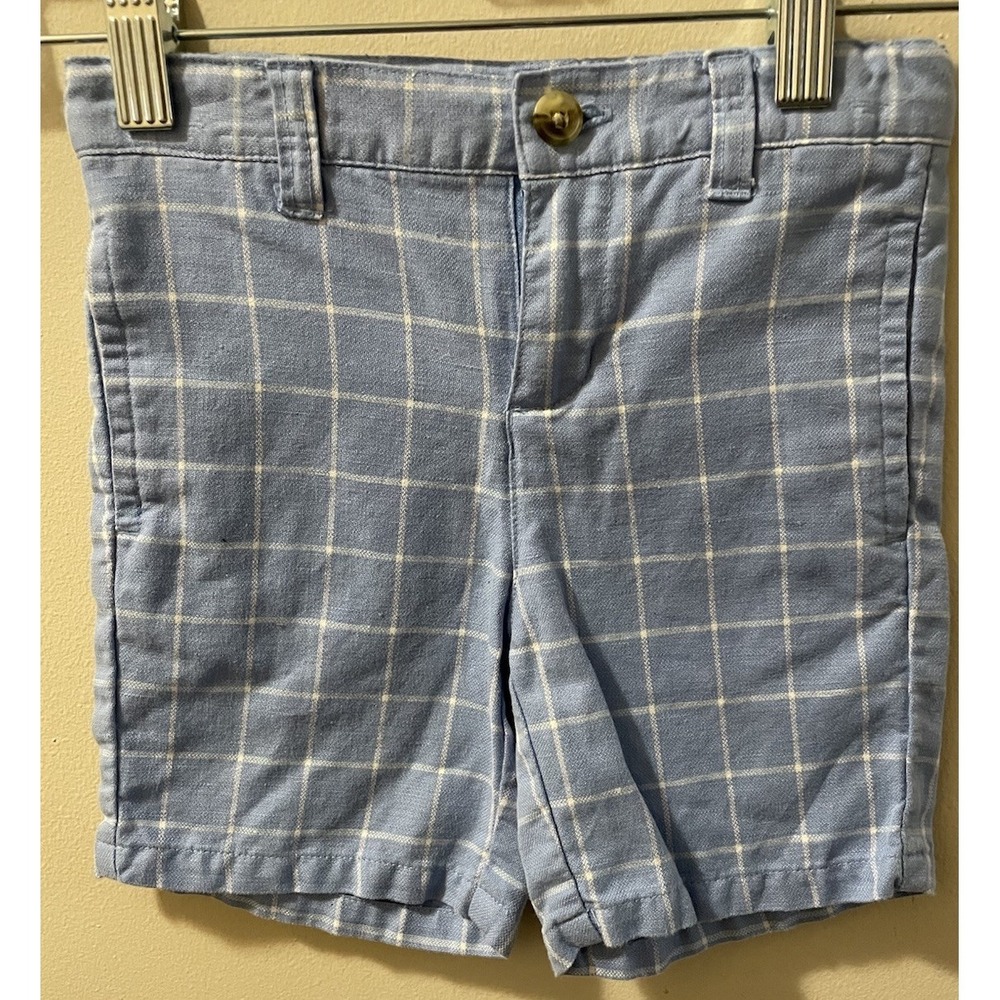 Janie and Jack Boys‎ Blue White Plaid Shorts Size 3 Pockets Belt Loops Cotton